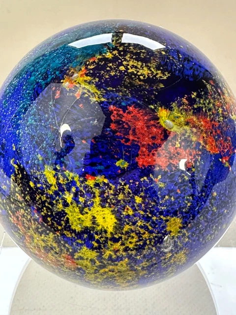 ANCIEN VERRE BOULE sulfure Bleu et or presse papier Murano EUR 79,00