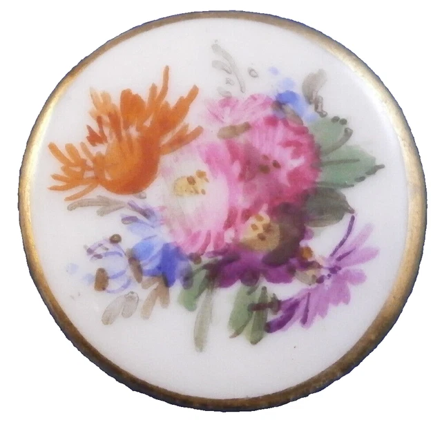 Ancien 19thC Meissen Porcelaine Floral Bouton Porzellan Knopf German Allemagne #