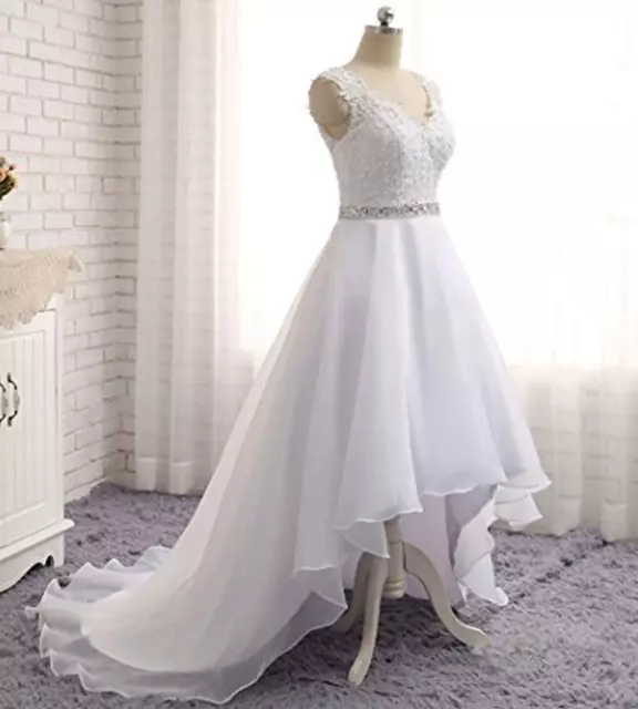 White/Ivory beaded appliques organza wedding bridal dress size 6 8 10 12 14 16++