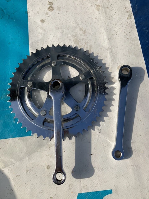 Guarnitura Doppia (pédalier Double) En Acier Pour Vélo De Course Vintage Années 50 - Type Magistroni, Longueur Manivelle 170 Mm, Fabriqué En Italie