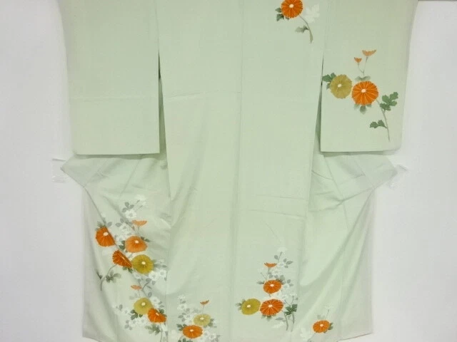 46301# Japanese Kimono / Antique Kimono / Embroidery / Floral Plants & Kiku
