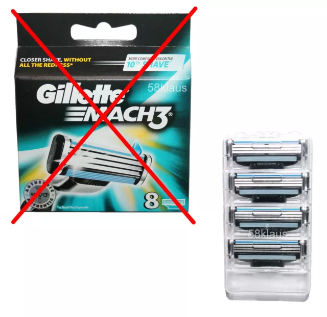 4 Gillette Mach 3 RasierKlingen im Blister ohne OVP / 4x Klingen razor blades 3