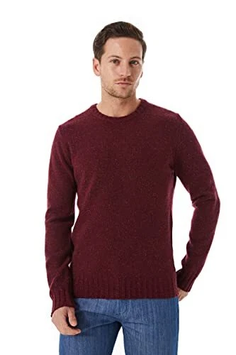 Lello Mens Lambswool Donegal Crewneck Winter Sweater X-Large Cherry Burgundy