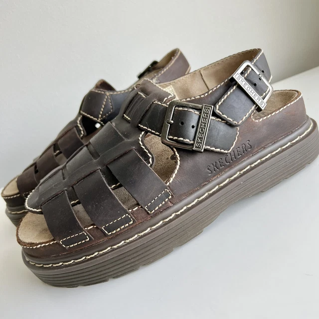 Skechers 10 Fisherman Y2K Platform Brown Leather Sandals 43 Jammers chunky euc