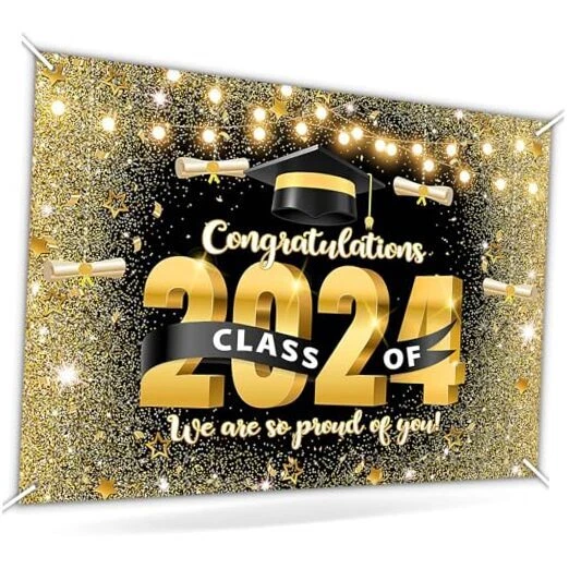 AVEZANO BLACK AND Gold Graduation Backdrop Congrats Grad Class of 2024 ...