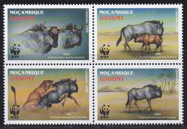 Mosambik 2000, WWF-Ausgabe Streifengnu, Mi.Nr.1757-60, postfrisch MNH