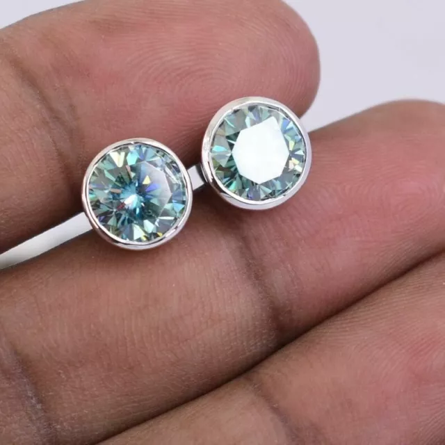 5.60 Ct Certified Blue Treated Diamond Studs Earrings in 925 Sterling Silver !