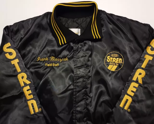 Vintage 1980s Stren Fishing Line Field Staff Satin Made in USA Large Jacket
