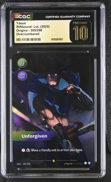 CGC 10 PRISTINE Yasuo Unforgiven 305/298 Overnumber Riftbound League of ...