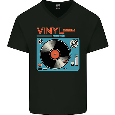 Retro Vinyl Records Turntable DJ Music Mens V-Neck Cotton T-Shirt