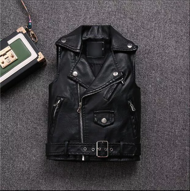 Kids Boys Girl Leather Motorcycle Vest Jacket Sleeveless Biker Waistcoat Outwear