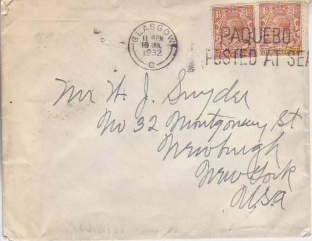 UNITED KINGDOM/PAQUEBOT.1932/Glasgow, envelope,NewYork/Anchor Line.