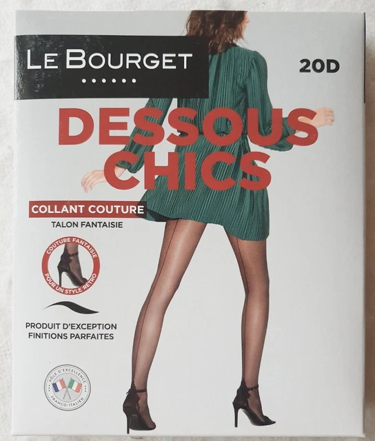 Collants neuf noir taille 2 Dessous Chic 20D, talon fantaisie marque Le Bourget