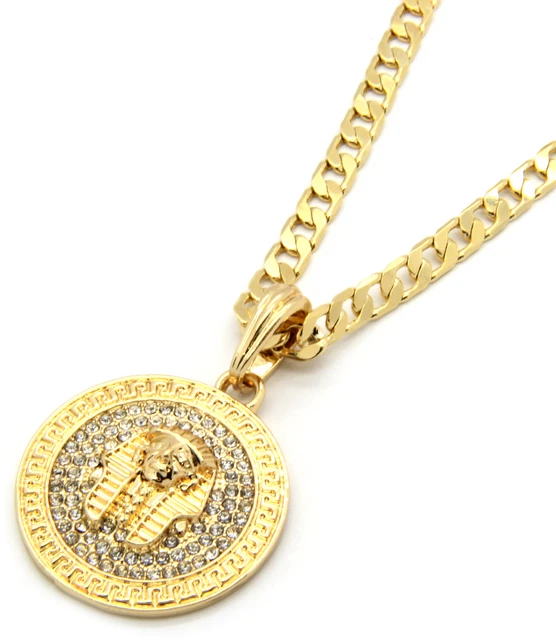 thumbnail image 2 of Men's 14k Gold Plated Jesus Face Pendant With CZ Stones On 24" Hip Hop Cuban Chain 2 of 6