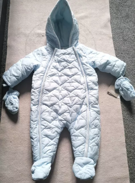 Mamas&Papa Baby Blue Quilted Pramsuit 3-6 Months Pramsuit - New with tags