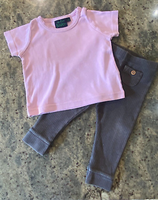 MINI BODEN & NEXT Baby Girls Pink T-shirt & Grey Joggers Set Age 6 - 12 Months