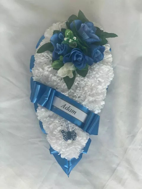 Artificial Silk Funeral Flower Teardrop Memorial Tribute Wreath Mum Dad Son Nan