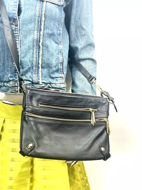 Perlina New York Purse Womens Black Soft Leather Crossbody Bag Gold Hardware ZIP