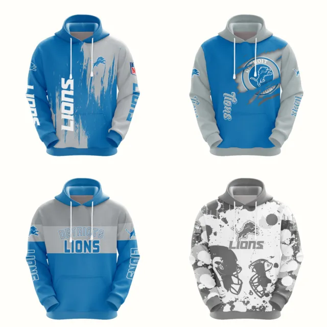 Detroit Lions Men's Pullover Hoodie Sweatshirt Casual Fooball Hooded Jacket Gift