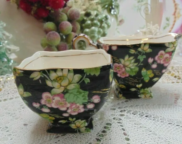 Royal Winton Grimwades Chintz Sugar Creamer "Orient" 1953 Black England