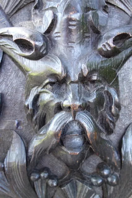 19C French Gothic Fantasy Myth Carved Oak Forest Gargoyle/Pan