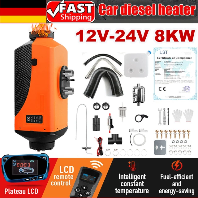ShockFlo 12V Diesel Standheizung, 8KW Dieselheizung Luft Standheizung Mit Schalldämpfer LCD Schalter, 4 Luftauslass Diesel Lufterhitzer Einteilig Für Auto RV Boote LKW Wohnmobil Bus