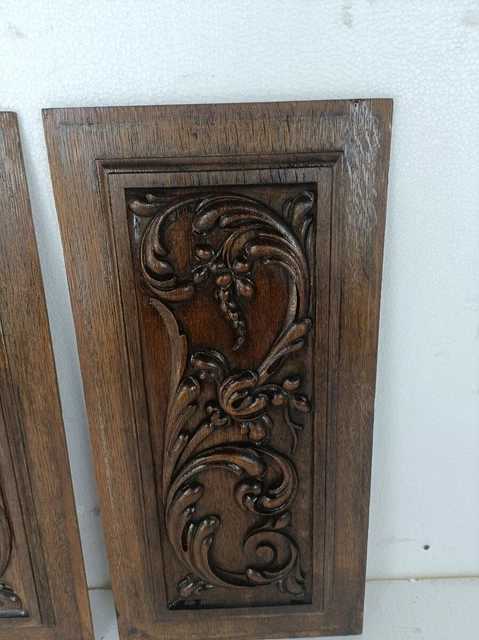Pair French hand Carved Wood Door Panels Reclaimed Architectural  Antique Thin W 3