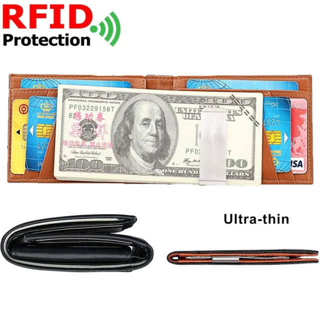 Slim Mens Wallet with Money Clip Leather RFID Blocking Bifold Credit Card Holder 12