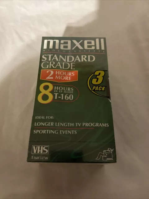 Maxell 3 Pack 8 Hours Standard Grade Blank VHS Tapes. Brand New Sealed! -FS