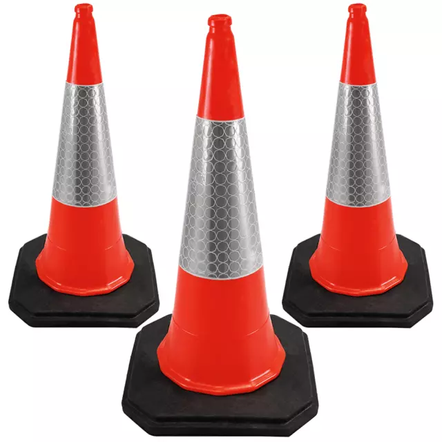 Premium 1 Metre Road Cone (Pack of 3)  - Road Street Traffic Safety Cone Orange