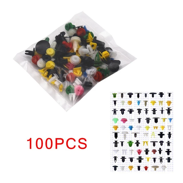 100*Clips de fixation rivet en plastique pour voiture broche poussoir pare-chocs