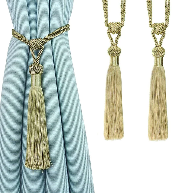 2 Pack Curtain Tiebacks Tassel Drapery Tie-Backs Rope Handmade Holdbacks Gold