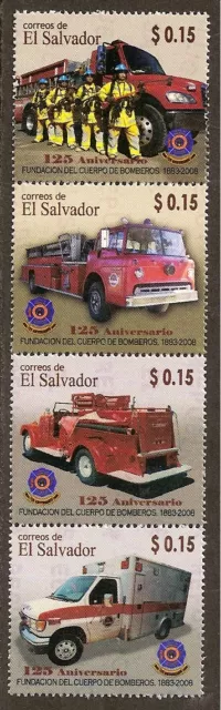 EL SALVADOR 2008 125th Anniv FIREMEN FIRE ENGINES Strip of 4 MNH