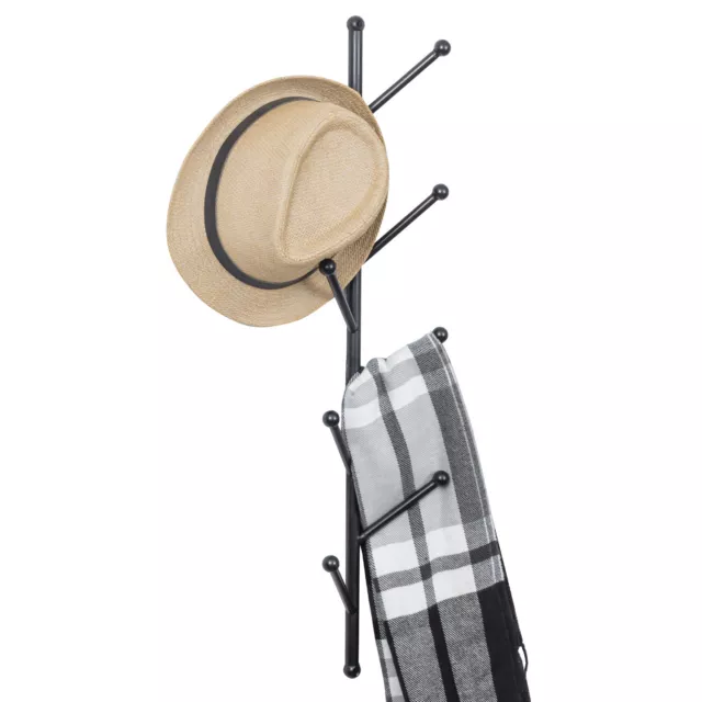 8 Hook Wall Mounted Black Metal Hat & Coat Hanger Tree, Entryway Garment Rack