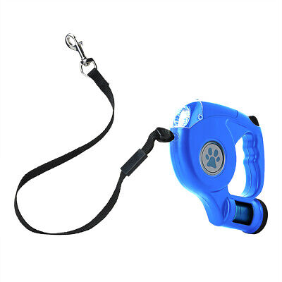 Blue Retractable Dog Lead with Light and Poo Bag Holder 15ft Long Leash Walking