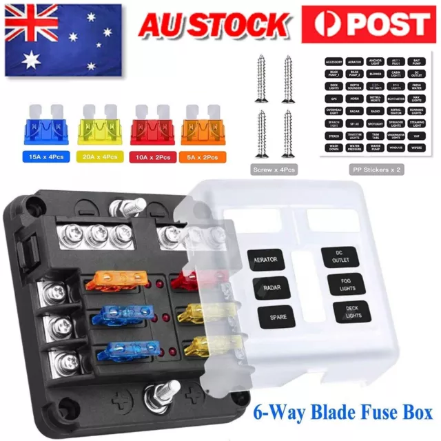 Fuse Box Block Holder 12V 32V 6 Way Blade LED Indicator Car Auto Boat Marine AU