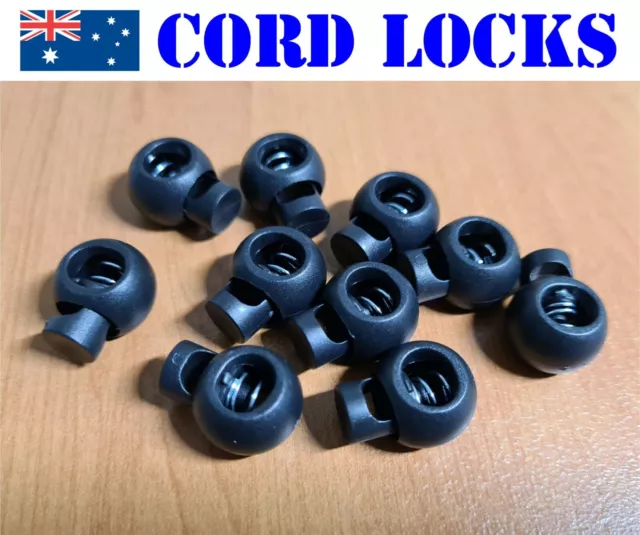 10/pk Cord Locks Hole Size 8.3mmx6.7mm Toggles Stopper Round Grenade-Shape Black