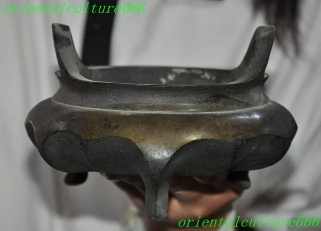 6"Marked old China Ancient dynasty bronze text “宣德” Incense burner Censer statue