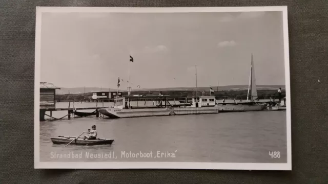 464 AK NEUSIEDLERSEE Strandbad Neusiedl, Motorboot Erika um 1960