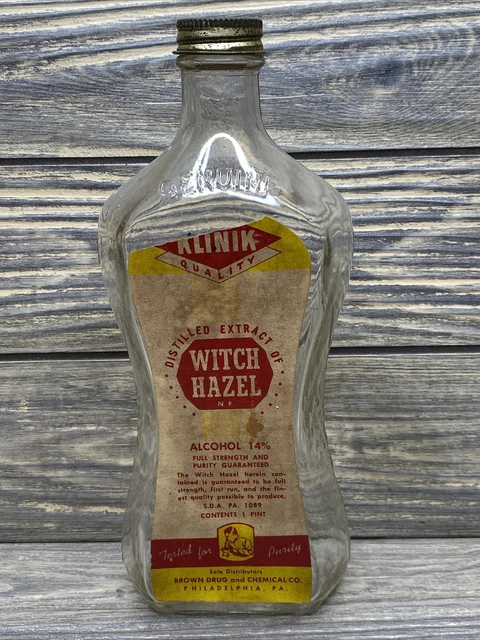 Vintage Klinik Quality Witch Hazel Glass Bottle 8.5" EMPTY