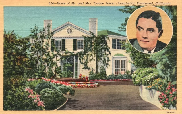 Vintage Postcard 1920's Home of Mr. and Mrs. Tyrone Power Brentwood California