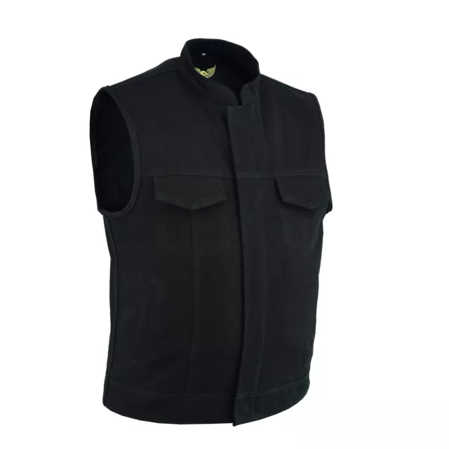 Men SOA Style Black Full Denim Biker Club Waistcoat Deep Concealed Pockets Vest