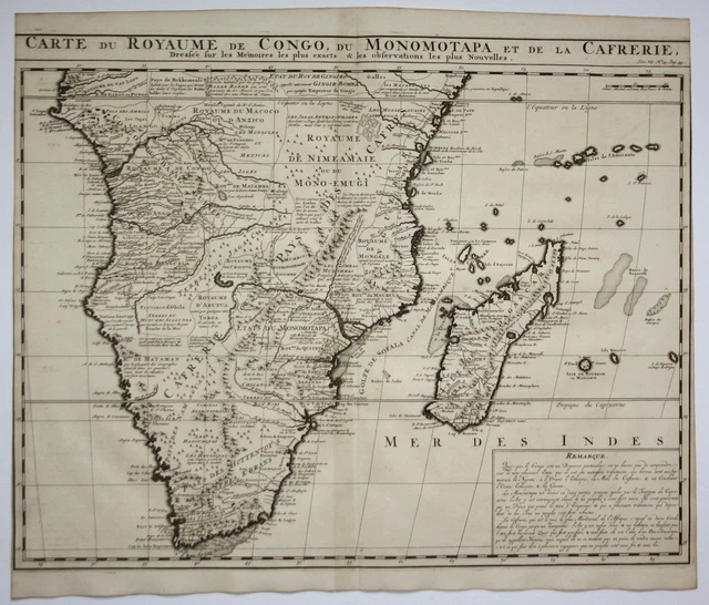 South Africa Madagascar Island Mappa Engraving Incisione Chatelain 1720
