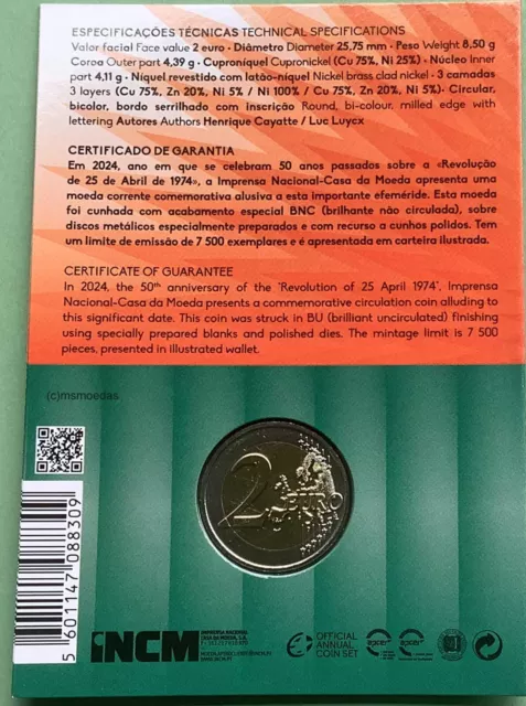 Portugal 2 Euro CoinCard 2024 Nelkenrevolution Off Coin Set BU Gedenkmünze 2