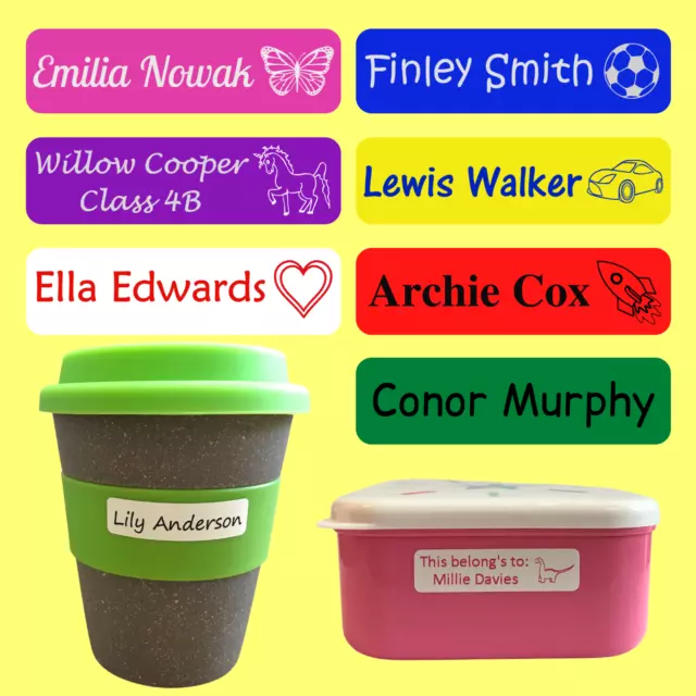 Waterproof name stickers, stick on personalised name labels for school, lunchbox