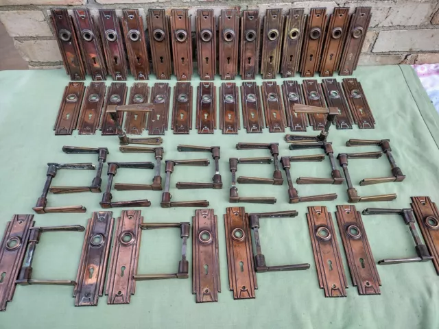 One Pair Of Stunning Original Art Deco Brass Door Plates / Handles Un-Polished