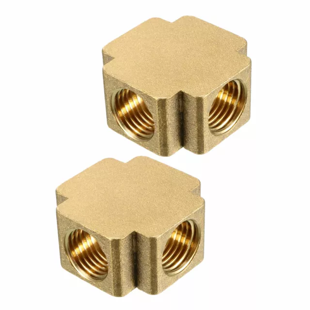 Brass Cross Pipe Fitting 1/4 PT Female Thread 4 Way Connector 2pcs