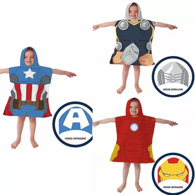 Marvel Hooded Towel Poncho Avengers Boys Kids Childrens Beach Bath Character