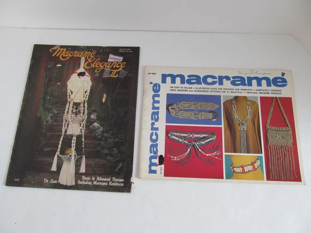 2 De Colección Macrame Elegancia Patrones Libro Portaplantas 1973 Cartera Cinturón Collar con
