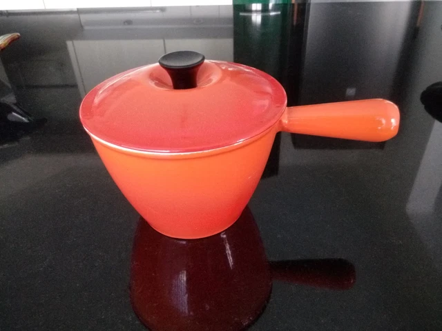 CAQUELON FONTE ÉMAILLÉE Le Creuset Poêlon Fondue Orange Vintage EUR 25,00 - FR